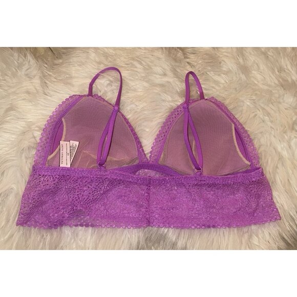 Victorias Secret Lace Triangle Cup Longline Bralette WF Womens L Large Purple - Picture 4 of 5